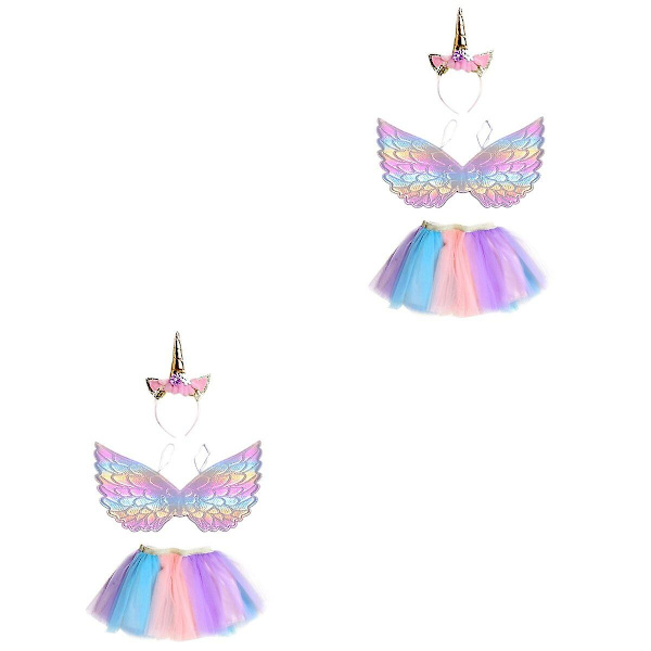 9-delars Unicorn-kjol Regnbågskostym Outfit Kjolar Barnfestkläder Med Unicorn Hårband 6 pcs S