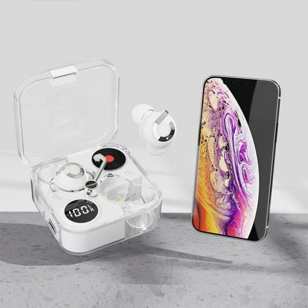 Transparent trådlös Bluetooth 5.3 hörlurar Hörlurar med mikrofon och USB+PD Type-C laddare 33W för iPhone Samsung