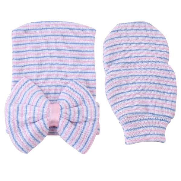 Barnkläder höst och vinter baby randig rosettformad hatt 2 st (Vit+randig)