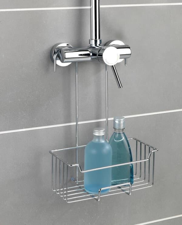 WENKO Milo Hængende Brusekurv, Borefri Brusehylde i Rustfrit Stål til Shampoo og Sæbe, Rustfri Over Brusehoved Organizer, 25 x 36 cm, Krom