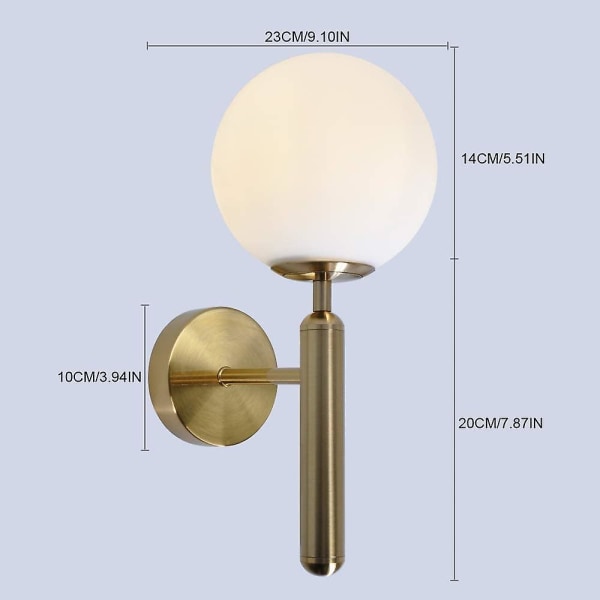 Nordisk Melkehvit Glasskule Vegglampe Moderne Gullmetall Vegglampe Med Hvitt Lys E14 LED Pære Entré Spisestue Dekorativ Vegglampe (uten