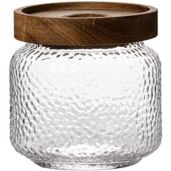 1 st glasburk för förvaring av mat 400 ml/14 oz transparenta frostade glasburkar med lufttäta lock av akaciaträ, förvaringsburkar för kök