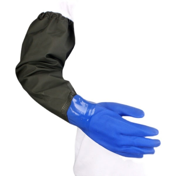 Lange gummihandsker Albuelængde Kemikalieresistente handsker med bomuldsfor Vandtætte handsker, store