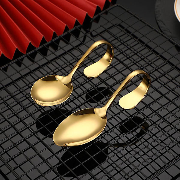 4 stk Spædbørnsskeer Espresso Skeer Drikkeskeer Bøjlet Skaft Skeer Middagsske Guld 13,5x4,5cm Golden 13.5x4.5cm