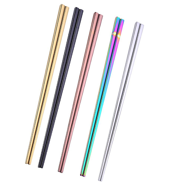 5 Par 23cm Kvadratiske Spisepinde 304 Rustfrit Stål Sushi Hashi Genanvendelige Anti-Slip Spisepinde (Farverige Rose golden 21*0.7CM