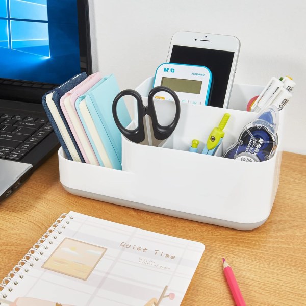 Desktop Opbevaring Organizer, Pen Blyant Kortholder Box Container til skrivebord, kontorartikler, vaskebord (hvid)