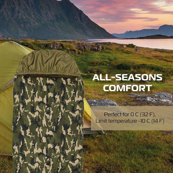 Protectonic Soveposer for Voksne – 4 Sesong Sovepose for Kaldt og Varmt Vær – Kamuflasje Ryggsekk Sovepose for C