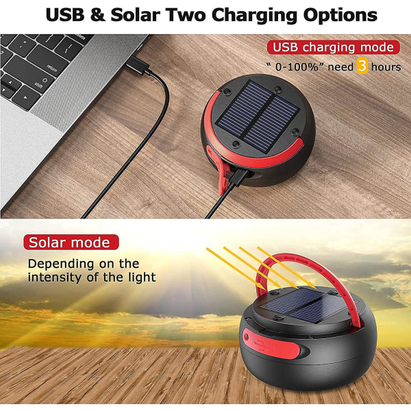 Solcelled Campinglampe Genopladelig Led Lygte 2 I 1 Udendørs Foldbar Lomme Teleskopisk Usb Kabel Batteri 3 Lysstyrke 800mah Max Varighed 12t Til Vandreture