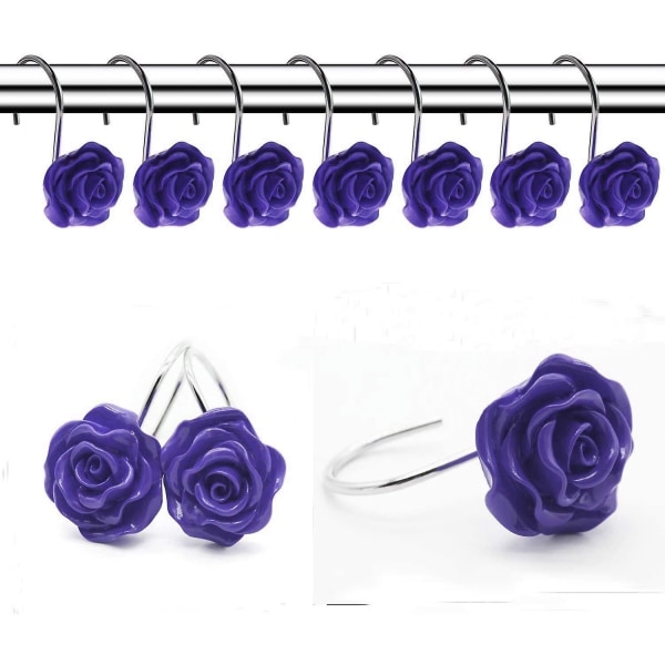 12 stk. Hjemmemode Dekorative Rustfrie Bruseforhængskroge Rose Design Bruseforhængsringe Kroge (rød) Lilla Purple