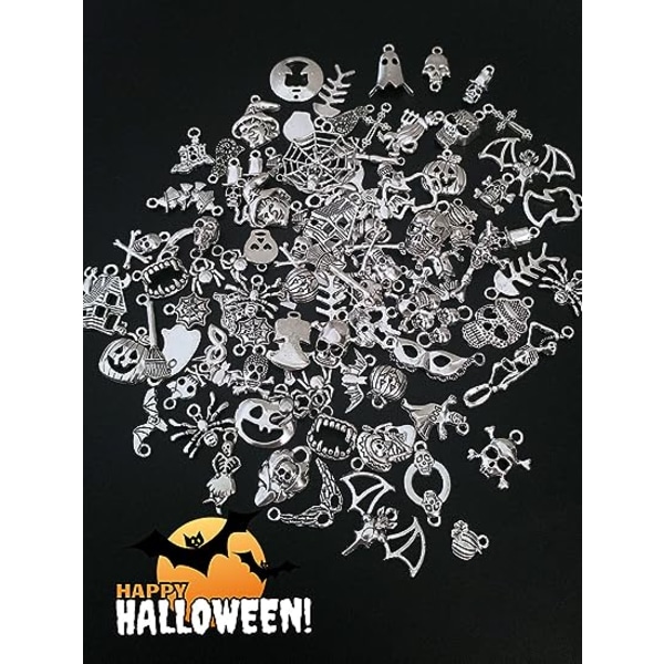 120 st Halloween Punk-berlocker för smyckestillverkning, silverdekorationer berlocker skalle pumpa spindel DIY halsband armband örhänge berlocker tillbehör