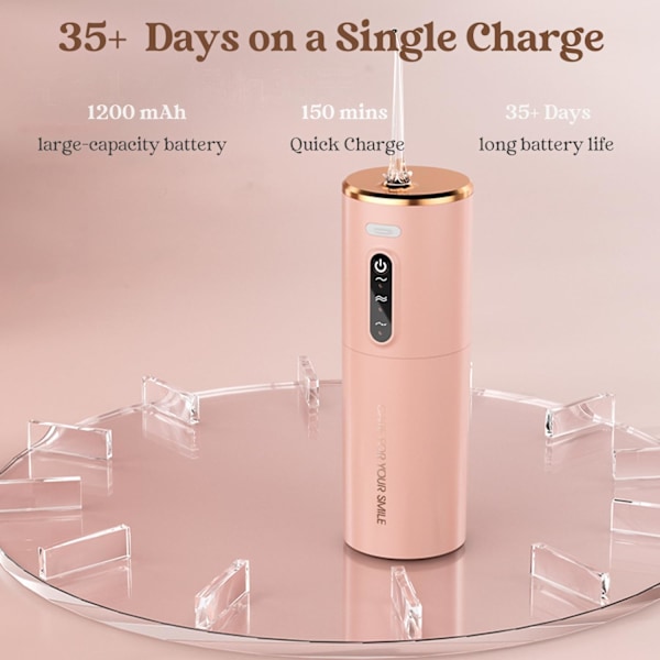 RYI.Vattentråd för tänder - Elektrisk vattentråd, bärbar, sladdlös och uppladdningsbar munsköljare med 280 ml vattentank, 1200 mAh batteri Pink