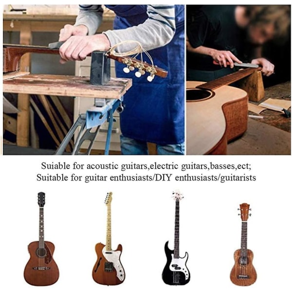 8 stk Guitar Luthier Tool Kit, dobbelthode gummigitarhammer, gitarfret, rustfritt stål, 2 fingerbeskyttere, 2 slipesteiner, E fløyelspose,