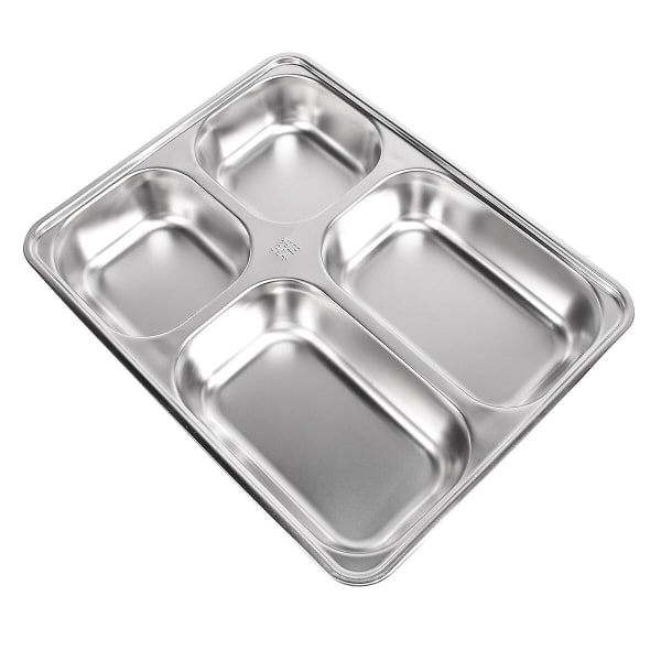 Kreativ 304 Rustfritt Stål Skål Utsøkt Middagsbrett Slippsikkert Risretter Separate Tallerkener Bestikk (fire Ruter Hurtigmattallerken)Sølv28x22cm Silver 28x22cm