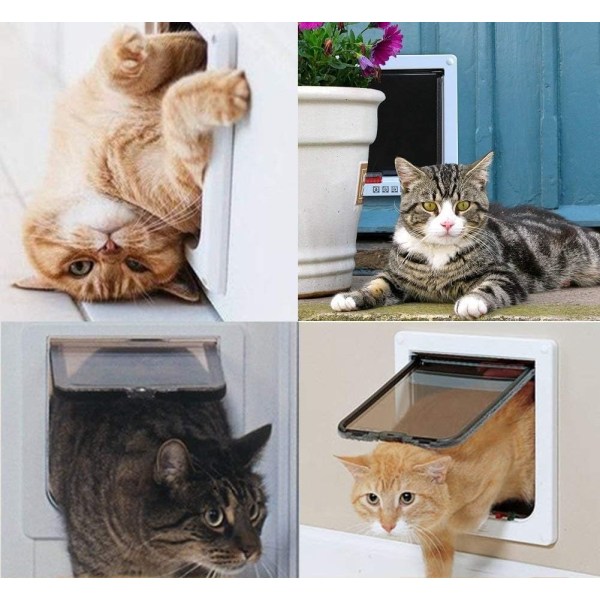 Kattlucka Stor (Yttermått 9,9\"*9,2\"), 4-vägs Låsbar Kattlucka för Inre och Yttre Dörrar, Väderbeständig Husdjurslucka för Katt/Hund