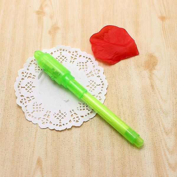 2 stk usynlig blekkpenn spionpenn med Uv-lys Magic Marker Barnepenner for hemmelig melding og festgrønn Green