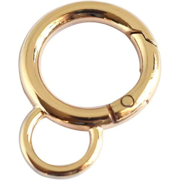 Runda fjäderlås med fast ögla, zinklegering, O-ring karbinhakar, nyckelring, DIY-tillbehör, lätt (10 st, Guld)