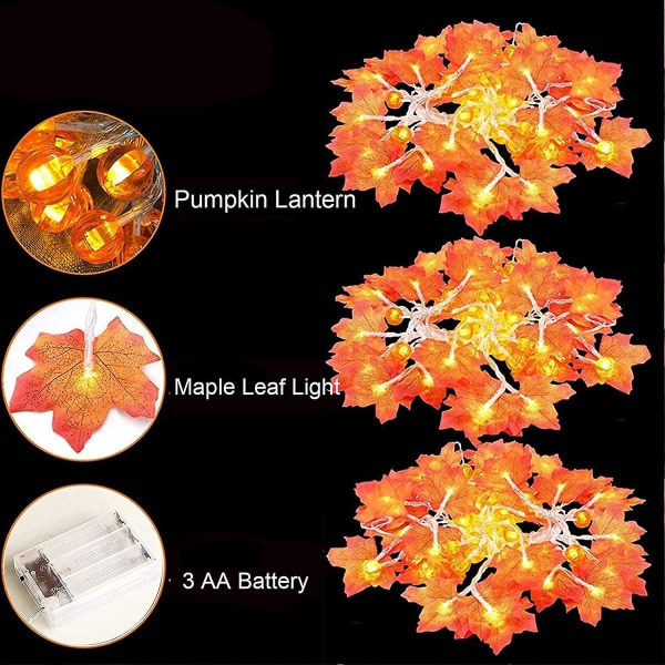 3m 20 LED Höstlöv Lönnlöv Pumpa Julgransbelysning Höst Lönnlöv Dekoration För Bröllop Hem Höst Thanksgiving Utomhus