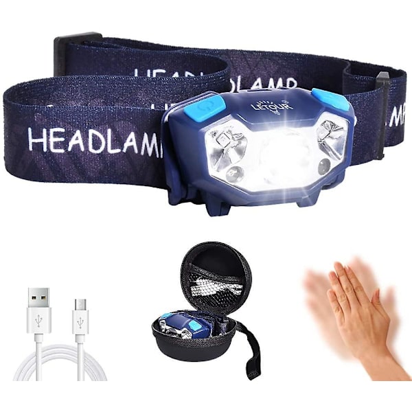 Genopladelig LED Pandelamp, 5 Tilstande Vandafvisende IP65 350 Lm Til Camping, Vandreture, Jogging, Fiskeri, DIY [Energiklasse A +]