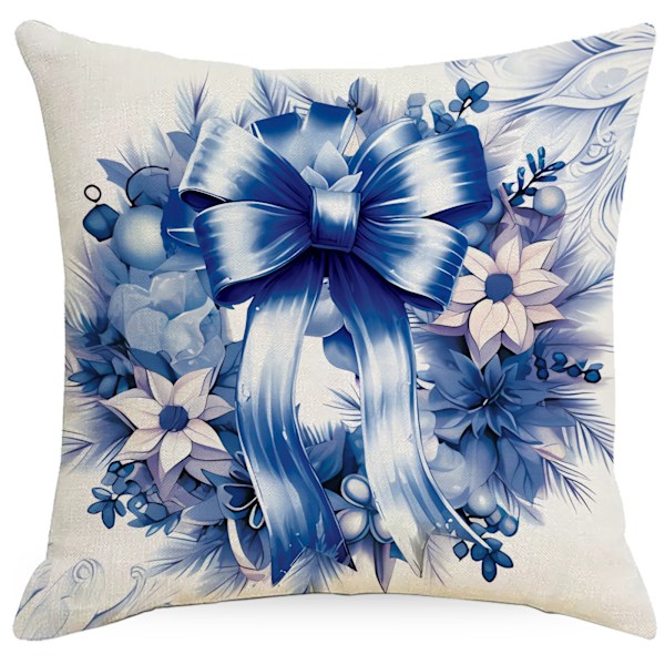 Julgranssnöman Girlang Julgran Blå Jul Kuddfodral Vattenfärg Kuddfodral 18x18 tum Set om 4
