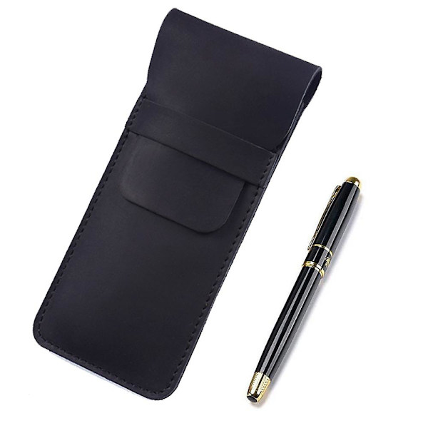Ekte lær pennveskeholder for fountain pen, multipenner, beskyttende etui, retro klaffdeksel, flere pennsett, svart black