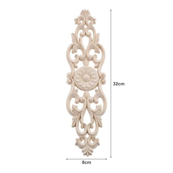 Treskjærte treskjæringer, 2 stk umalte dekorative applikasjoner, lange møbelskjæringsklistremerker for skap, speil, kommode, vegg, skap
