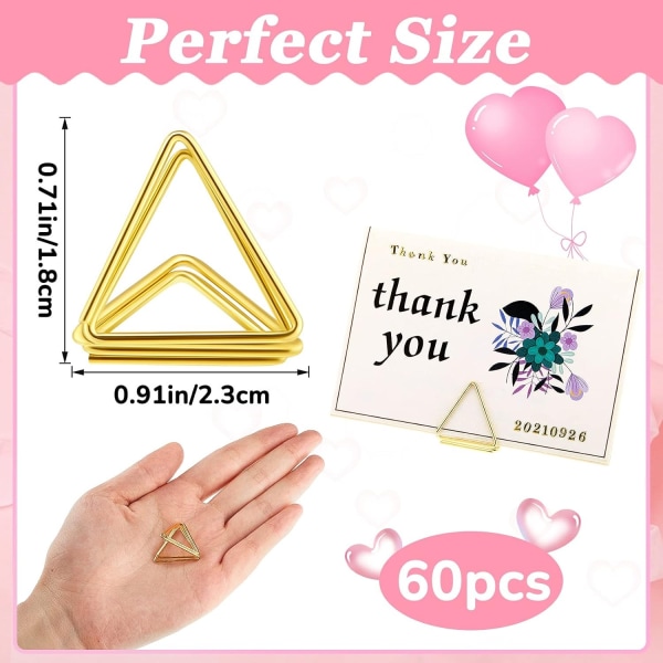 60 Pieces Place Card Holder Wedding Table Number Holder Triangle Shape Table Card Holder Holder Stand Clip for Wedding Party Baby Shower,  (Gold)