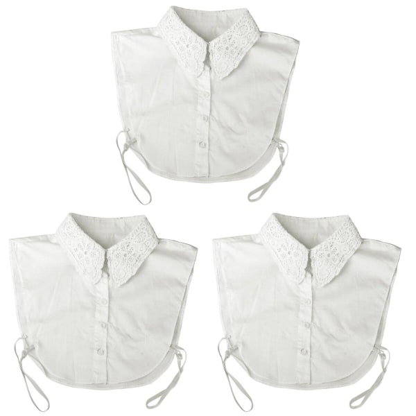 3pcs Women Floral Neckline Detachable Collar Half Shirt Blouse (white)3pcs