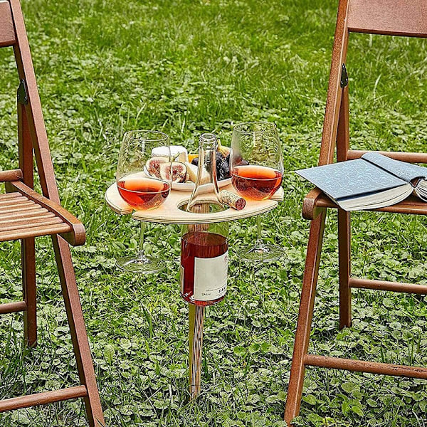 Fällbart Picknickbord, Camping Picknick Vinglashållare Utomhus Trädgård Runt Trävinbord, Liten Vinhylla Bärbar Vinhållare Telefonställ