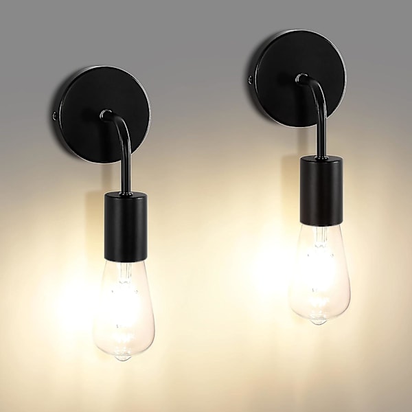 Svart vegglampe, 2 stk E27 Edison Industriell leselys for nattbord soverom korridor trapp innendørs retro nattlys belysning bad vegg