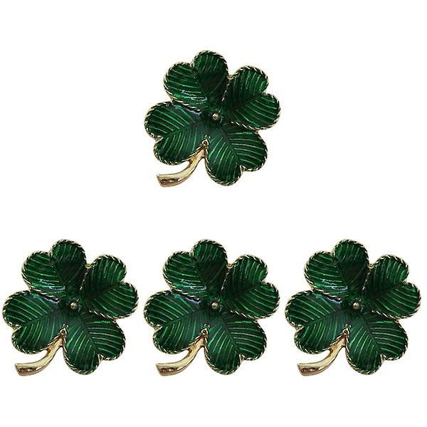3 st Shamrock Guldpläterad Fyra-bladig Brosch Klöver Retro Lapel Nål St. Patricks Dag Tillbehör (grön) 4pcs