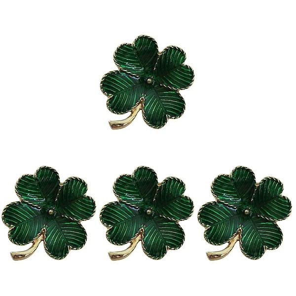 3 stk. Shamrock Guldbelagt Firkløvers Brosche Clover Retro Lapel Pin St. Patricks Dag Tilbehør (grøn) 4pcs