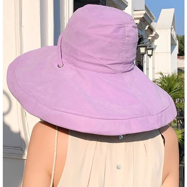 Damhatt, Packbar Vändbar Bucket Hat, UV-Skydd, Bred Brätte, Sommarstrandkeps, Lila Purple