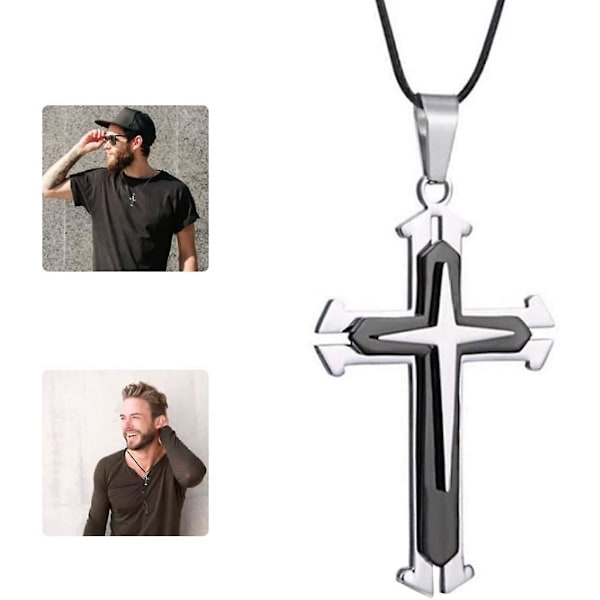 Kors Vedhæng Halskæde Sort Metal Kors Choker Halskæde Smykker Gave Til Mænd Halskæden (1stk, Sort Sølv)