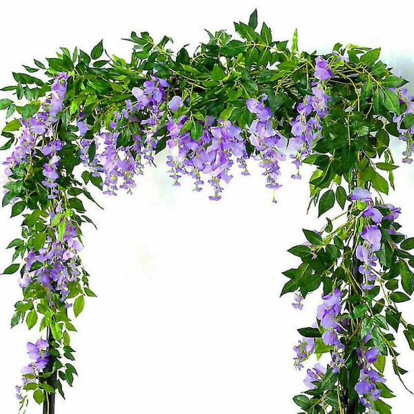 2x7ft Kunstig Wisteria Vine Falsk Plante Bladverk Hengende Blomst Hjemmedekor lilla purple