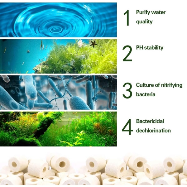 Organisk keramisk filterring egnet for ulike akvarier og dammer stabiliserer vann pH (420g keramisk ring)