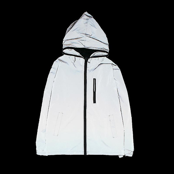 Reflekterende Trenchcoat med Hætte til Mænd og Kvinder - Natklubtøj - Vindjakke 4XL 4XL