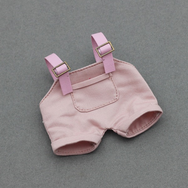 /RYI/7\" Labubu Mjuk Tygdocka Kläder Mini Tecknad Leksak med Bomullsskjorta Jeansbyxor Hängslen Pink