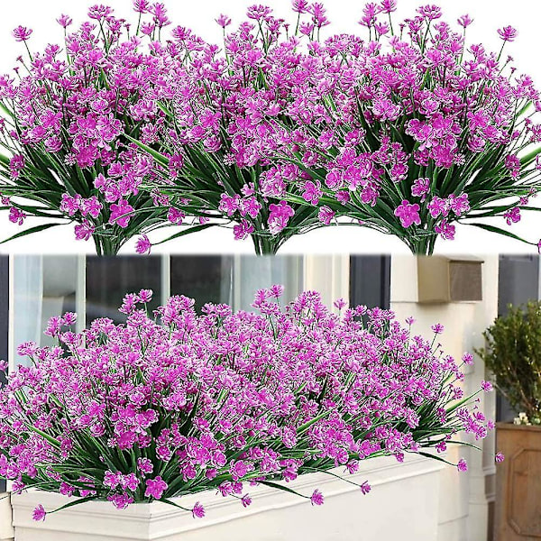 10 Paket Utomhus Konstgjorda Falska Blommor Buskar UV-Resistenta Växter, Faux PlastROS ROSE