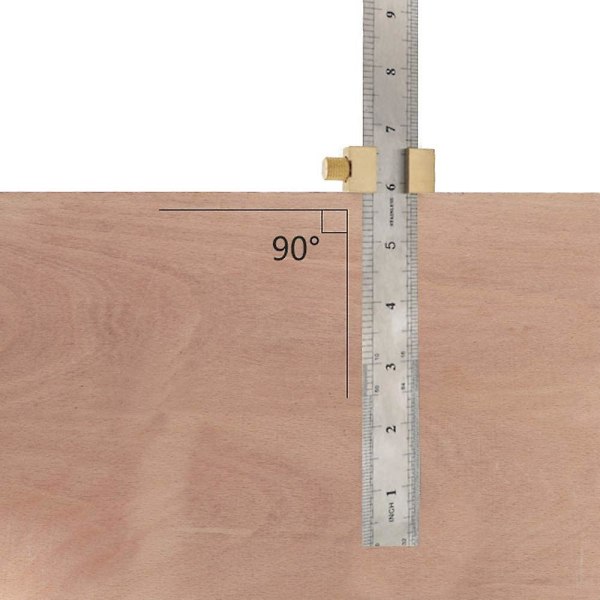 Linjalverktyg Mässing Stållinjal Träpositioneringsblocklinjelokalisering Stopblock Mätverktyg Linjalpositioneringsblock, med 300 mm stållinjal (guld)