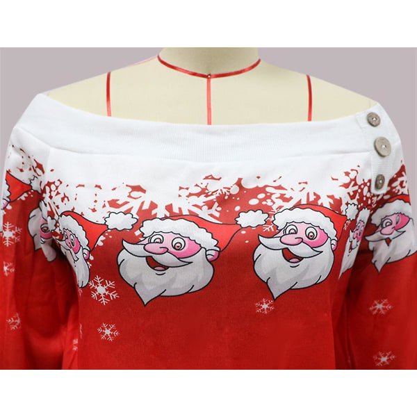 Naisten joulua poissa olkapäältä pitkähihaiset neulepuserot Xmas fleece-pusero1XLRed Red 1XL