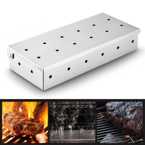 Røykeboks for gassgrill - Trebrikett-røykeboks i rustfritt stål - Røyksmak for kjøtt - Grillrøykeboks