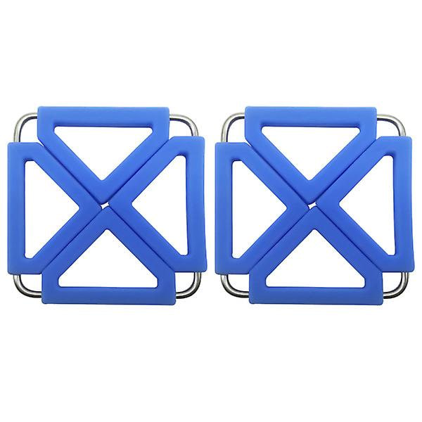 2 stk Silikon & Rustfritt Stål Hot Pot Holder Trivet Matte Varmebestandig Sklisikker Kvadratisk Brettbar Bordmatte Skålmatte Kopper Coaster (lilla)Blå12X12cm Blue 12X12cm