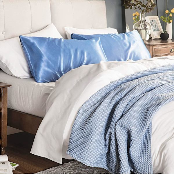 Satiininen tyynyliina hiuksille ja iholle, 2-pakkauksessa - Standard-kokoinen tyynyliina - Satiininen tyynynpäällinen kirjekuorilukolla, ilkeä sininen 20 x 36 Airy Blue 20  x 36