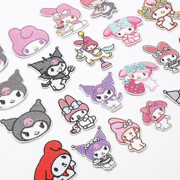 22 st My Melody Kuromi påstrykningsbara/påsybara märken, tecknad DIY broderad applikationspatch för jackor, jeans, byxor, kläder_RY