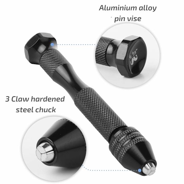 Hånddrill med 10 bor (0,6-2,0 mm), smykkebor, harpiksbor, minidrill, hånddrill for smykkefremstilling, pinsett hånd