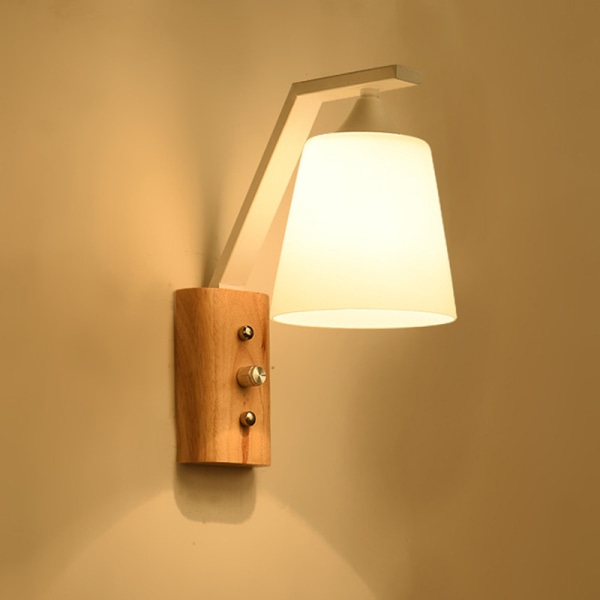 Nordic Solid Wood Vägglampa Kreativ sängbord Enkel Modernt Sovrum Vardagsrum Hotell Wood Craft Vägglampa Vit Trapezi