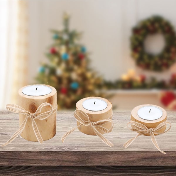 Candle Holder Wooden Candle Holder Table Home Furnishing Party Decoration Ornaments（Three sets with ropes）