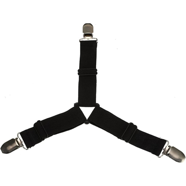 4 Styk Justerbare Elastiske Sengelinnedklemmer Trekant, Justerbar Sengelinnedklemme Rem Justerbar Sengelinnedholder Til Sengelinned, Sofa Og Mere 4stk Sort