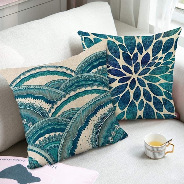 Putetrekksett med 4, Sommerdekorative Sofa Bomullslinputetrekk Kvadratiske Putetrekk for Stue, Seng, (45*45cm)