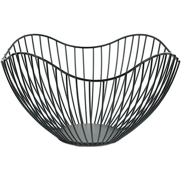 Metal Fruit Bowl for Kitchen - Large Wire Basket for Dish Storage - Black Fruit and Vegetable Organizer - 10 Inch (Curved)